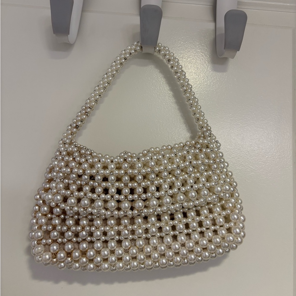 Zara Faux Pearl Beaded Mini Crossbody Bag with Metallic Pouch